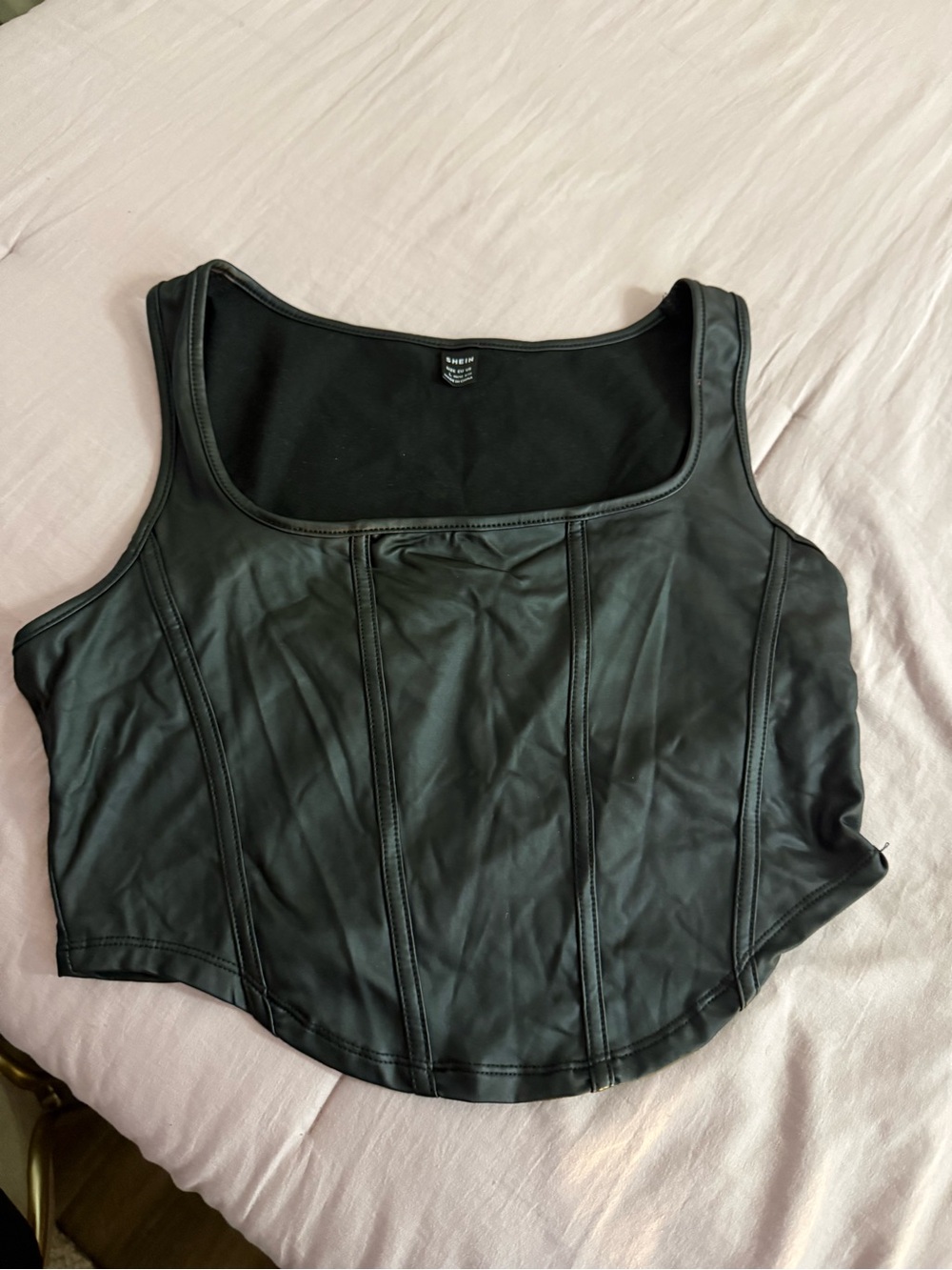 Faux Leather Black Corset-Style Tank Top